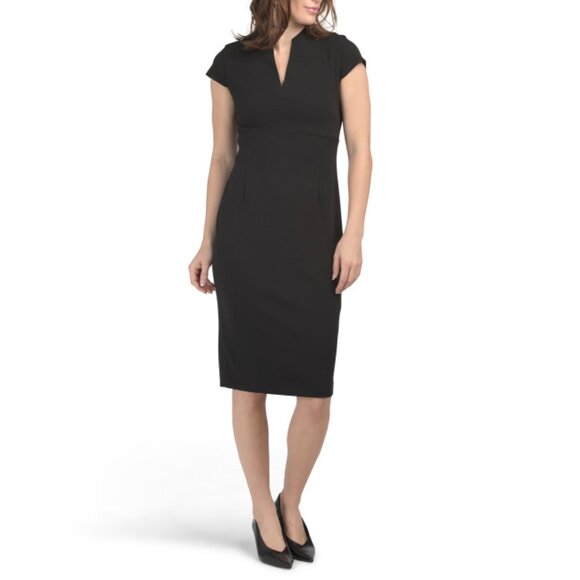 CALVIN KLEIN Black V-neck Midi Sheath Dress